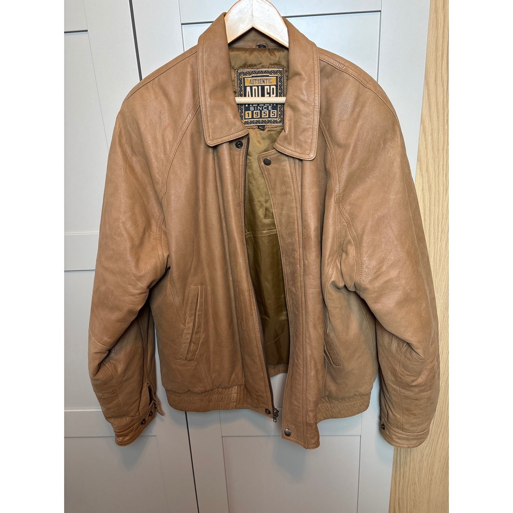 Vintage Adler Mens XL Tan Brown Genuine Leather Bomber Jacket